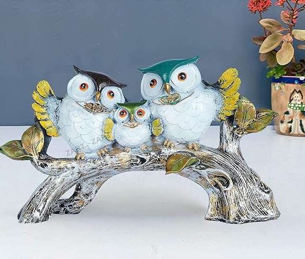 Owl Family Sitting on Tree Decorative Bird Showpieces Statue for Home Decor Living Room Bedroom Wall Shelf Table Top Garden Decoration Items -5